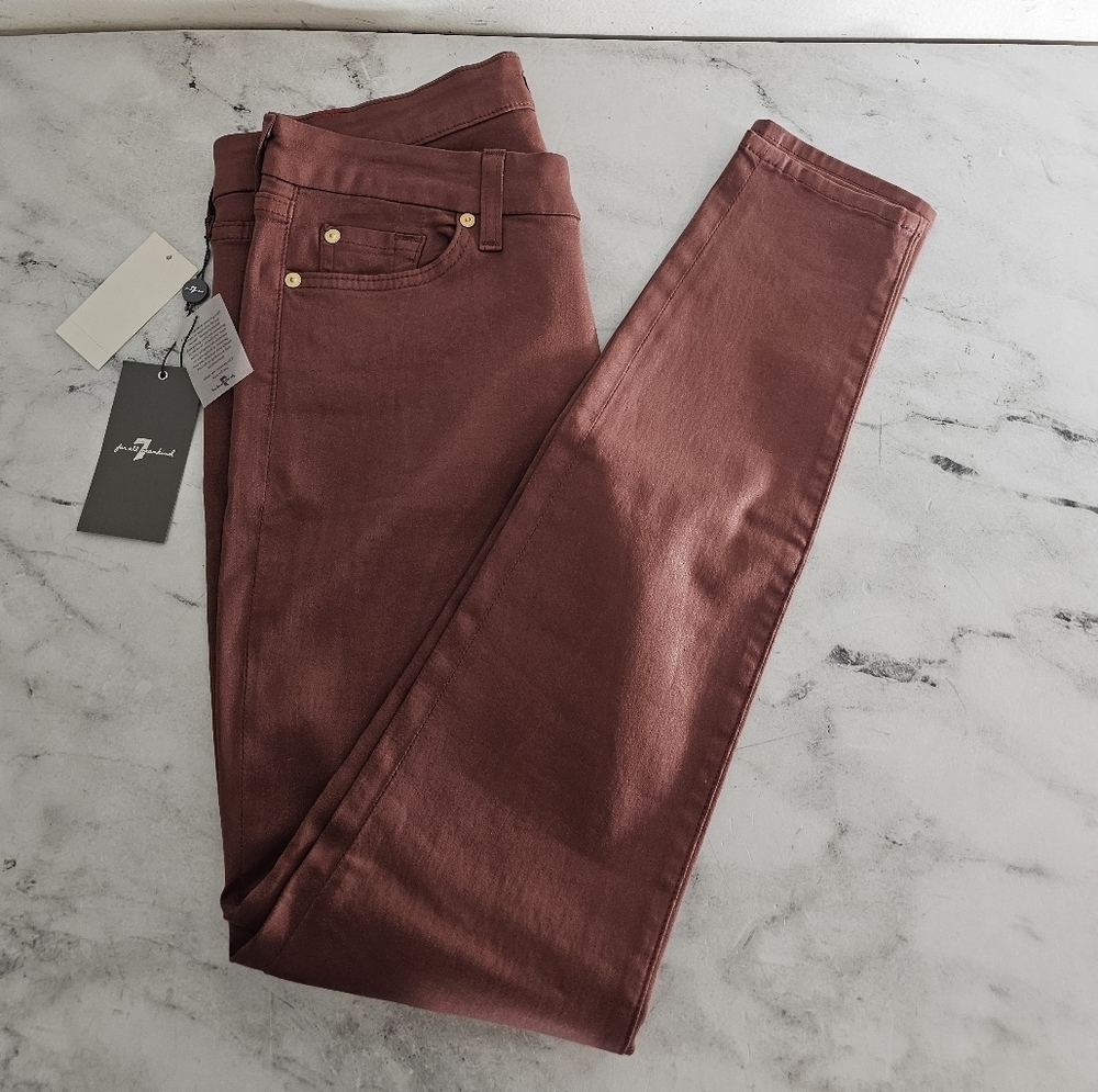 7 For All Mankind High Rise Burnt Orange Waxed Skinny Jeans 30 NWT - Picture 4 of 8